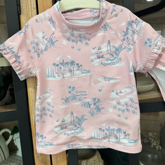 Janie & Jack x Gray Malin toile print rashguard swimsuit set toddler girl ruffle - Picture 5 of 14